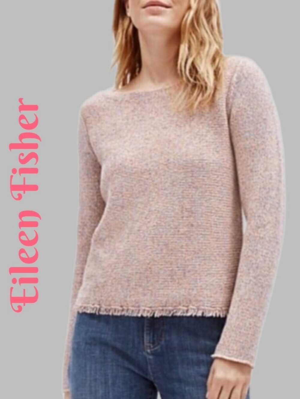 Eileen Fisher Women's Sweater Sz XS Wool Cotton Fringe Hem Knit Multi Color